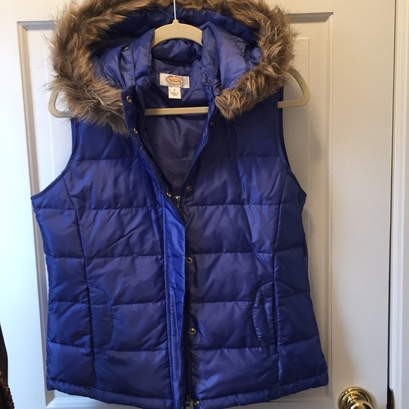 Talbots blue puffer vest with detachable hood - Picture 1 of 5